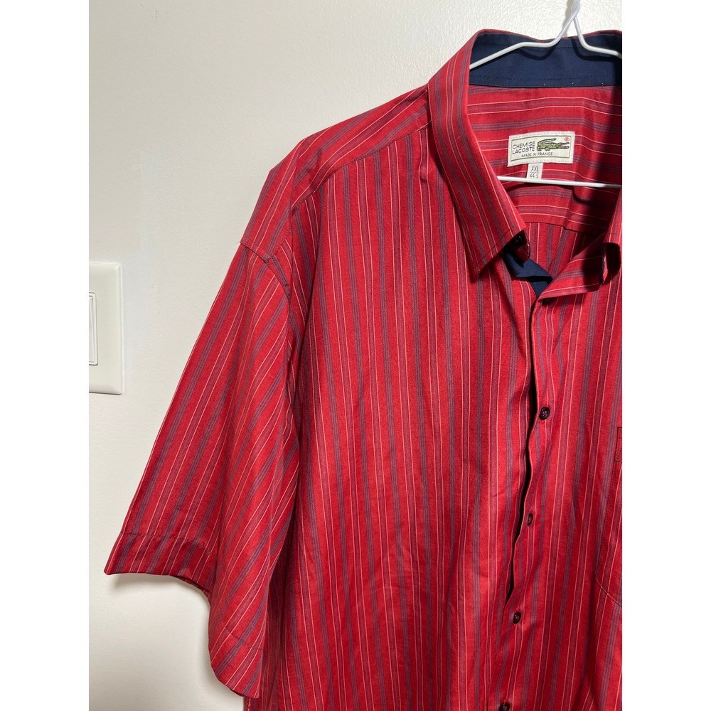 Vintage Chemise Lacoste Mens XXL Red Striped Short Sleeve Button Down Shirt - Picture 7 of 15